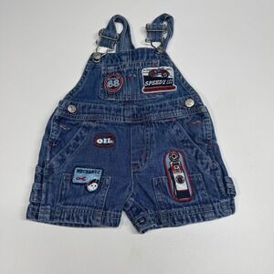 MINIWEAR TODDLER  BLUE DENIM  BIB OVERALL SHORTS  SIZE: 0-3 Months Cars